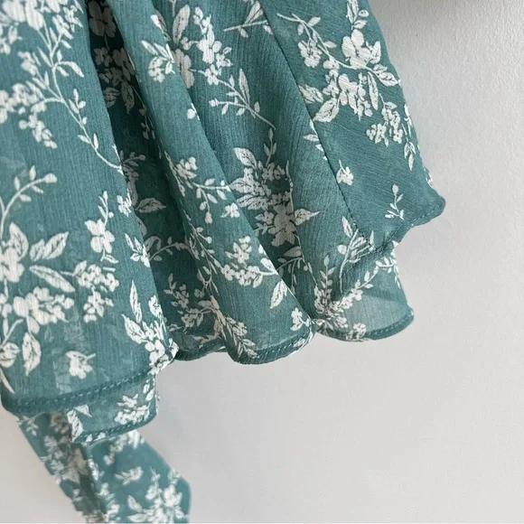 Thirty/Thirty green white Floral Off-The-Shoulder mini Dress Women’s size M - Picture 8 of 10